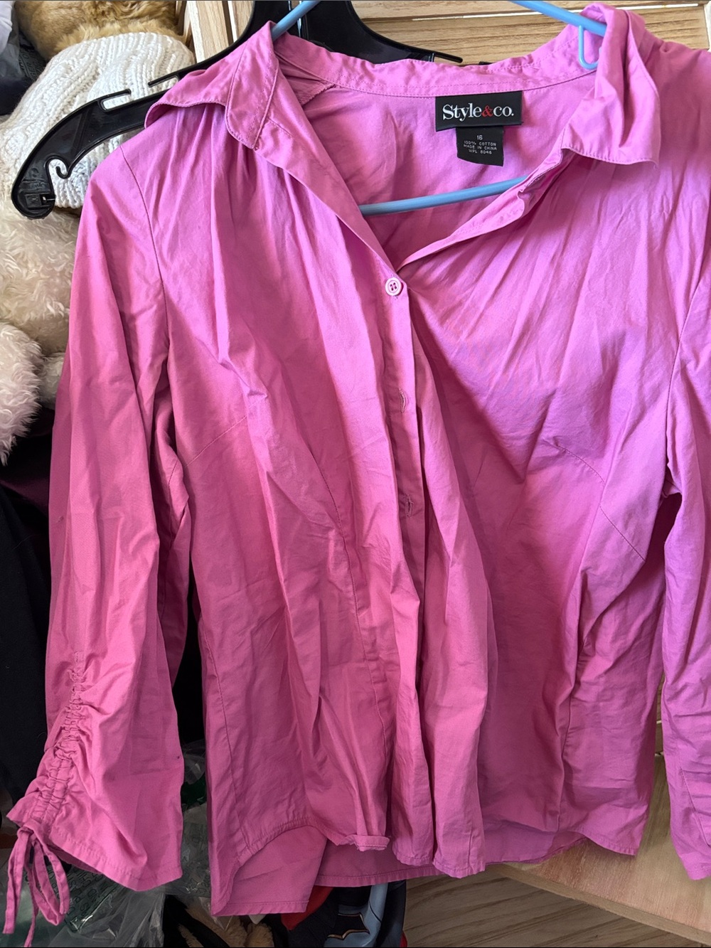 Style & Co. Rose Pink Button-Down Shirt with Ruched Cuffs 16